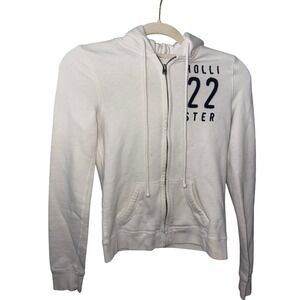 Hollister White Full-Zip Hoodie XS | Graphic Logo "Holli 22 Ster"